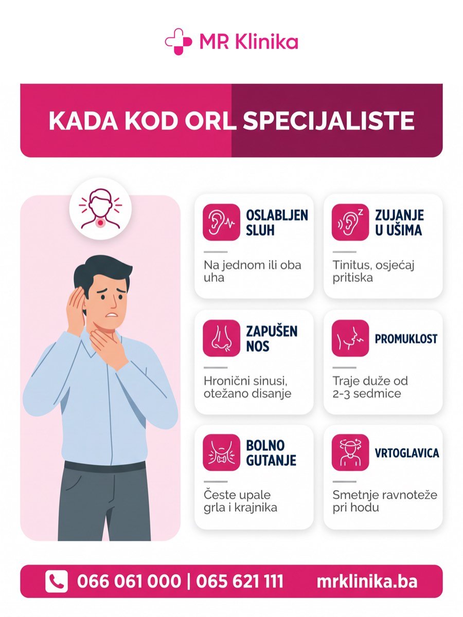 Kada posjetiti ORL specijalistu - simptomi oslabljenog sluha, zujanja, zapušenog nosa, promuklosti